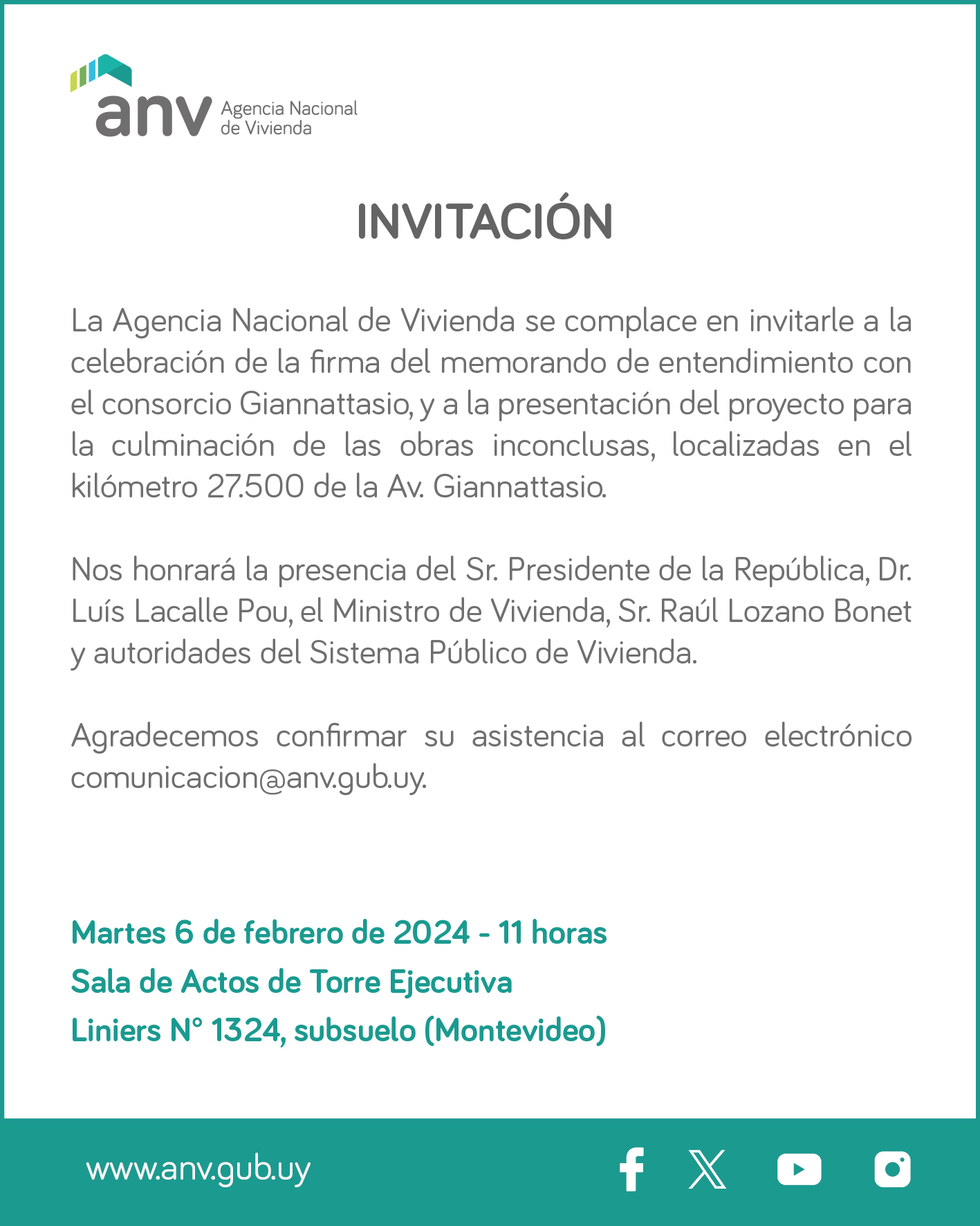 Invitaci n firma memorando giannattasio agencia nacional de vivienda